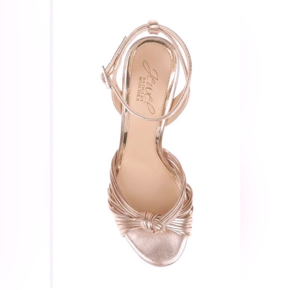 Jewel Badgley Mischka Christen Block Heel Leather Sandal Rose Gold Size 6.5 New - Picture 2 of 5